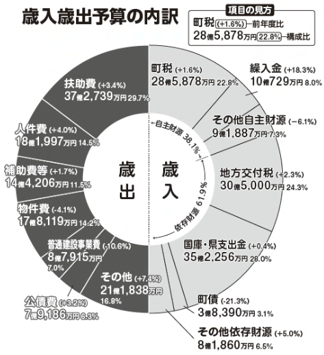 歳入歳出予算の内訳の円グラフ